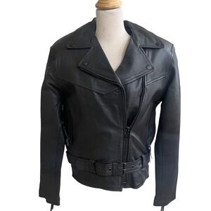 Milwaukee Legend Gear Womens XS Black Leather Motorcycle Jacket Biker pre owned